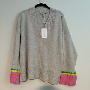 Autumn cashmere gray and pink v neck sweater
